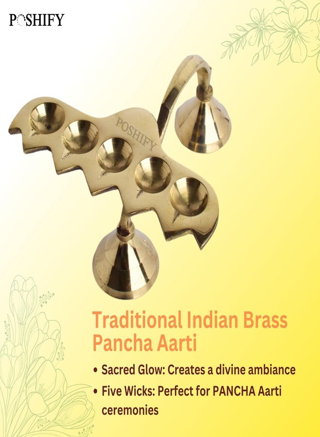 POSHIFY Panch Diya - Traditional Indian Handcrafted Brass Five-Lamp Holder for Puja, Spiritual Practices, Home Decor, Festival Celebrations, and Daily Worship Rituals - Image 3